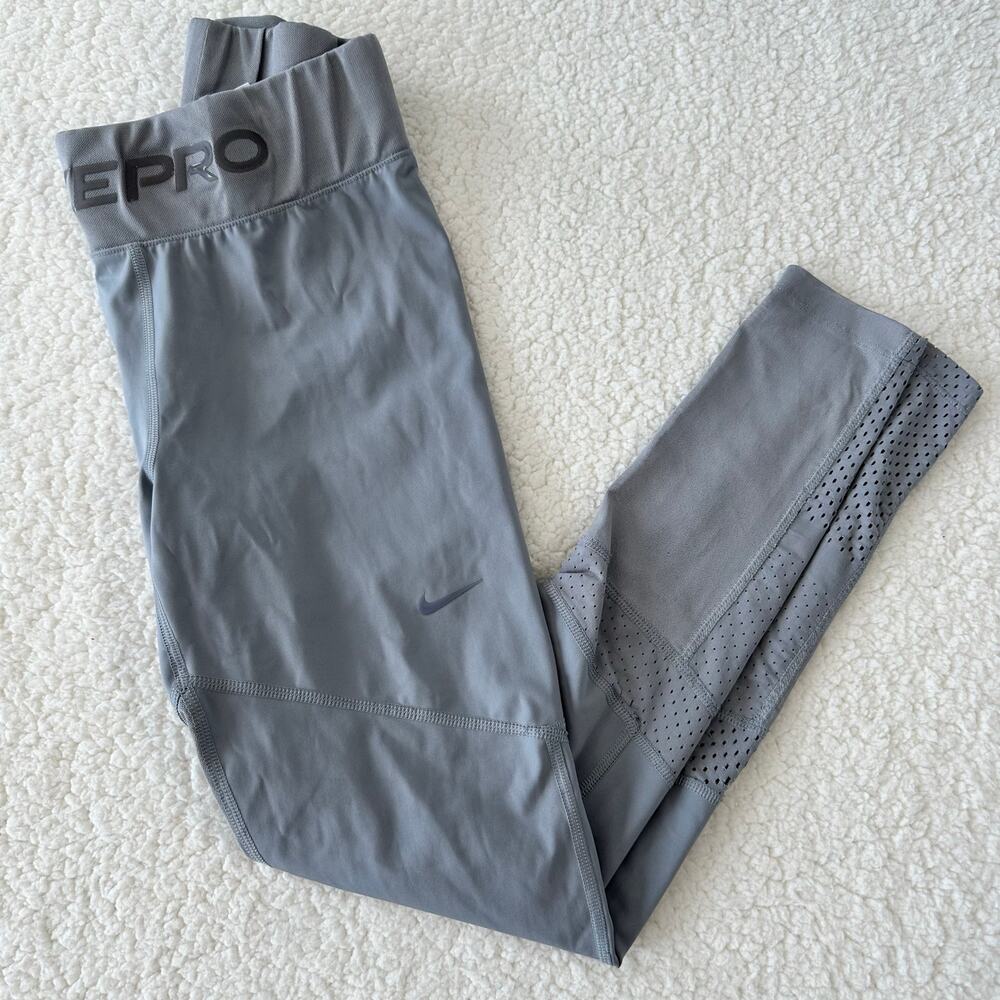 Nike Pro Dri Fit Women Legging Grey Medium Running Tight Mesh